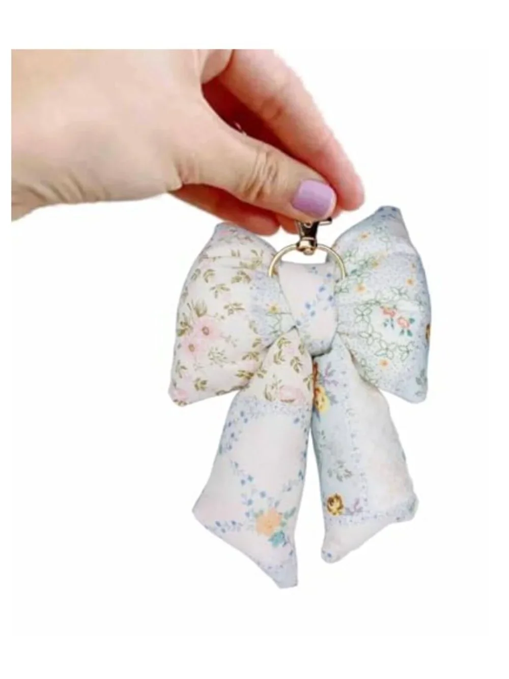 Puffy Bow Keychain Bag Charm Handmade Cotton Keyring Purse Accessory for Women